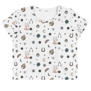 Lucky Charms Print White Crop Top