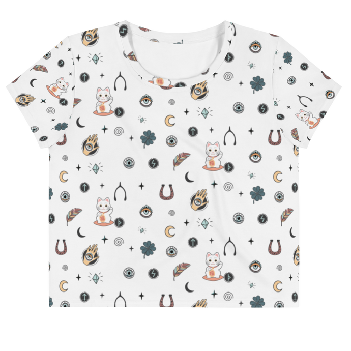 Lucky Charms Print White Crop Top