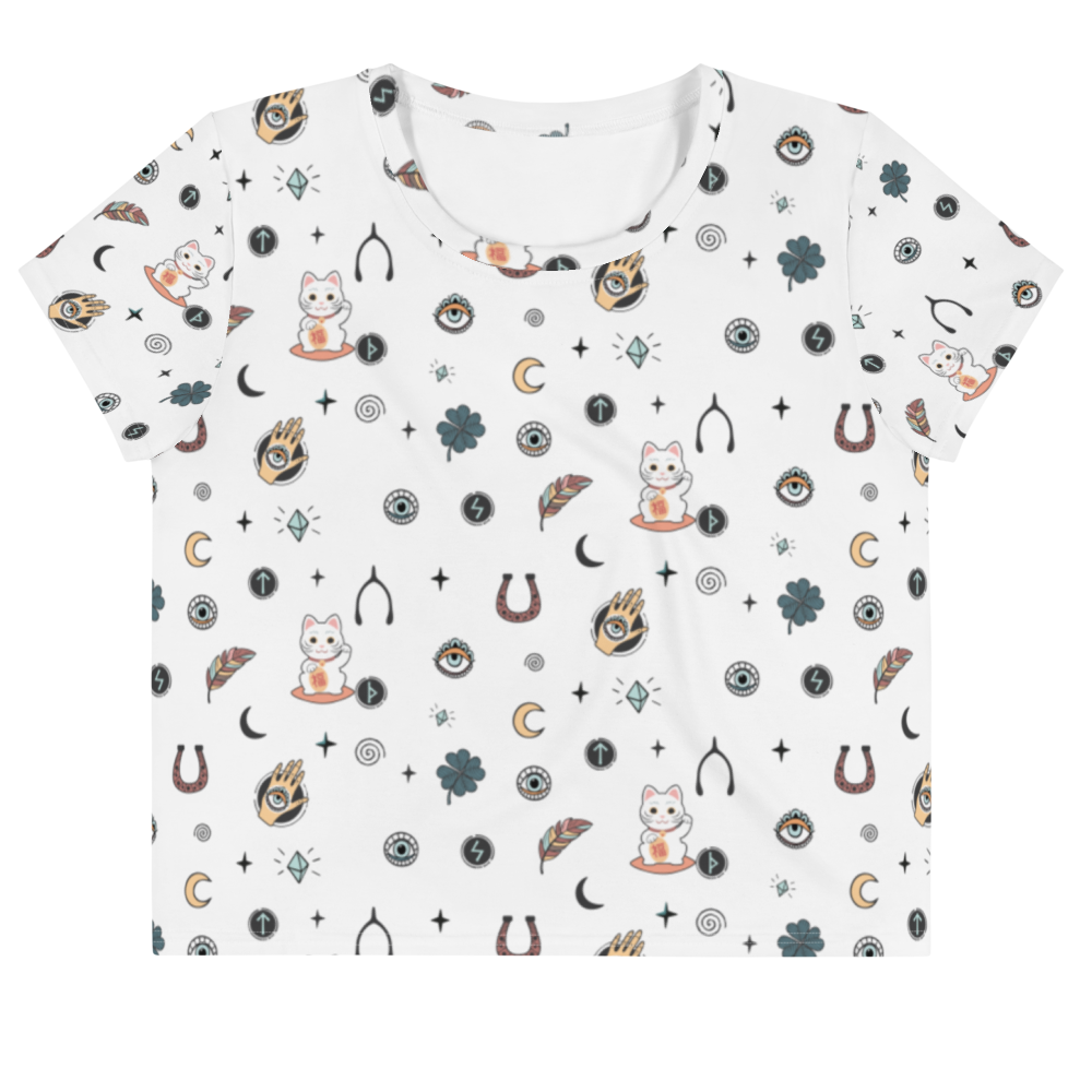 Lucky Charms Print White Crop Top